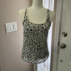 Express cream and leopard print tank top with iridescent sequin stripes.